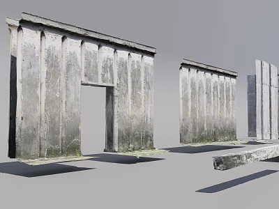 Ancient Stone Pillars With Weathered Surfaces And Fallen Stone Blocks 3d model