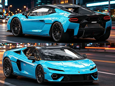Blue Modern Luxury Sports Car Sleek Exterior Design In City Night Scene 3d model