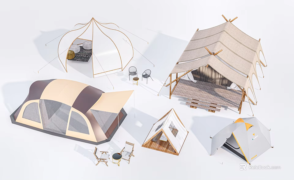 Multiple Camping Tents With Different Designs Outdoor Furniture And Structures 3d model 