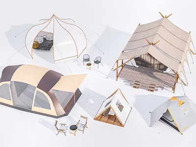 Multiple Camping Tents With Different Designs Outdoor Furniture And Structures 3d model