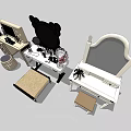 Different Styles Dressing Tables With Mirrors Stools Cosmetics And Decorative Vases