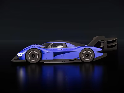 Blue Modern Sporty Race Car With Streamlined Design Large Rear Wing And Black Wheels 3d model