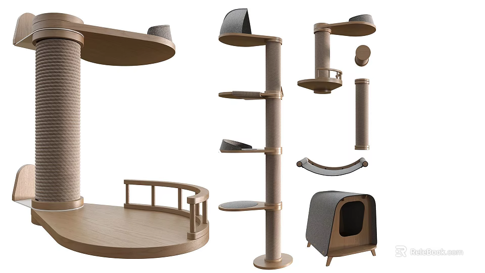 Modern Cat Furniture Collection With Climbing Trees Platforms And Cozy Beds 3d model 