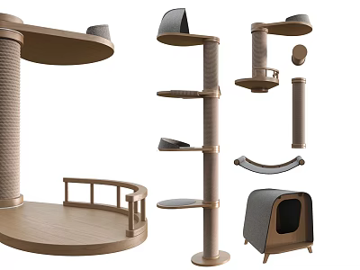 Modern Cat Furniture Collection With Climbing Trees Platforms And Cozy Beds 3d model