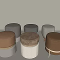 Modern Round Stools Set With Various Colors Upholstered Seats And Metal Legs