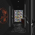 Modern Public Toilet Corridor With Guest Sign Graffiti Wall And Bicycle Design