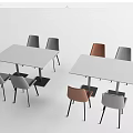 Modern Rectangular Dining Table Set with White Tabletop and Gray Brown Chairs 3d model