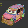 Kids Pink Cartoon Toy Car with Big Eyes Smiley Face and Decorative Patterns