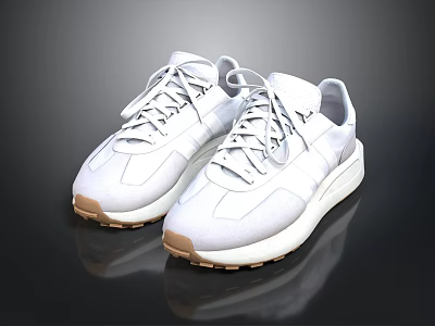 White Casual Sneakers With Laces And Brown Sole For Daily Wear 3d model