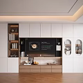 Modern TV Stand Design With White Panels Wooden Drawers And Open Shelves
