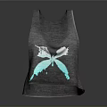 Gray Sleeveless Tank Top With Turquoise Butterfly Print Casual Daily Wear Essential