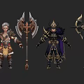 Fantasy Game Characters With Diverse Costumes Weapons And Unique Designs