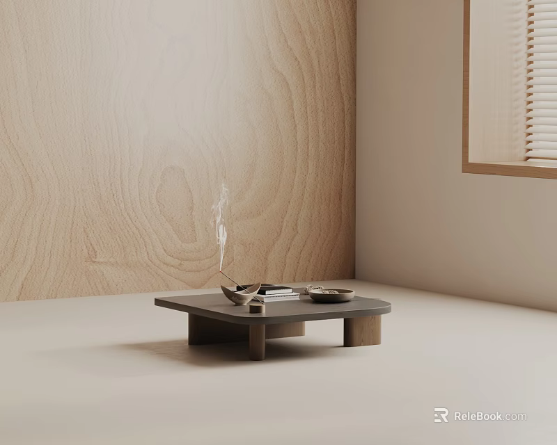 Modern Sofa Coffee Table Set in Minimalist Room with Wooden Wall Light Floor and Blinds 3d model 