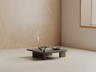 Modern Sofa Coffee Table Set in Minimalist Room with Wooden Wall Light Floor and Blinds 3d model