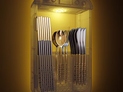 Neatly Organized Kitchen Cutlery Set In Transparent Storage Case With Chopsticks Spoons Forks And Knives 3d model