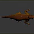 Orange Dinosaur With Long Neck Red Crest Standing Open Mouth On Gray Background