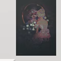 Abstract Painting Of Woman In Pink Dress With Flowers Mirror And Butterflies