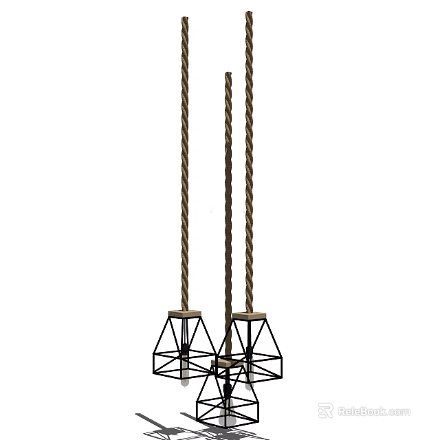 Modern Rope Hanging Chandelier With Geometric Metal Frame For Interior Decor 3d model 