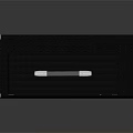 Modern Computer Audio System With Black Cabinet And Gray Mesh Front Panel Design