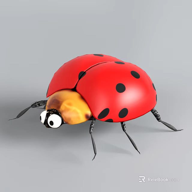 Vibrant Red Ladybug with Black Spots Yellow Head and Large Eyes on Gray Background 3d model 