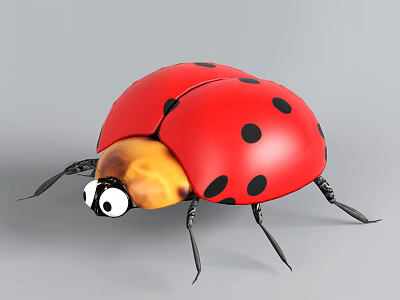 Vibrant Red Ladybug with Black Spots Yellow Head and Large Eyes on Gray Background 3d model