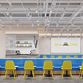 Modern Restaurant Interior Featuring Yellow Chairs Black Tables Open Layout And Bright Lighting 3d model