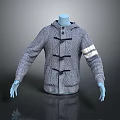 Cow Inspired Gray Hooded Jacket With Horn Buttons And White Striped Sleeves