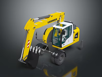 Liebherr Yellow Heavy Duty Wheel Excavator With Functional Cab And Front Bucket 3d model