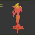 Pink Haired Witch In Purple Robe With Magical Hat On Pedestal Stand
