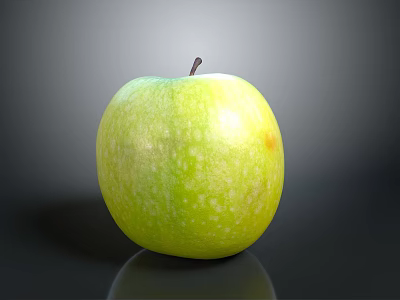 Fresh Green Apple With White Specks And Stem On Black Surface 3d model