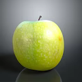 Fresh Green Apple With White Specks And Stem On Black Surface