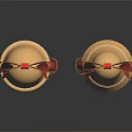Cute Reindeer Adorned With Golden Bells And Red Bows On Dark Surface
