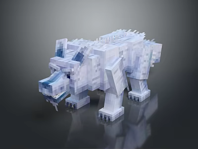 Pixelated Ice Bear Game Character With Blocky Structure And Icy Texture Design 3d model