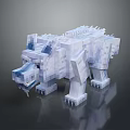 Pixelated Ice Bear Game Character With Blocky Structure And Icy Texture Design