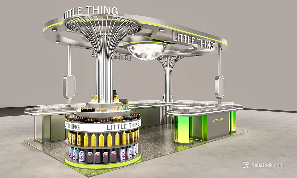 Little Things Cafe Mall Shop With Modern Curved Design Display Bottles Counter And Lighting 3d model 