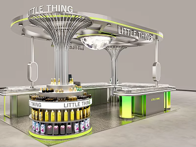Little Things Cafe Mall Shop With Modern Curved Design Display Bottles Counter And Lighting 3d model