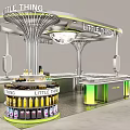 Little Things Cafe Mall Shop With Modern Curved Design Display Bottles Counter And Lighting