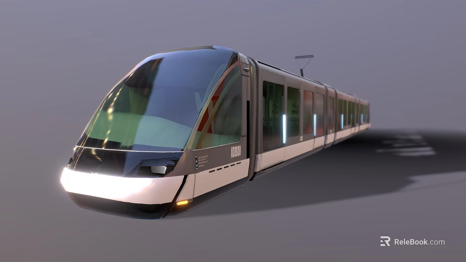 Futuristic High Speed Train With Streamlined Front Large Windows And LED Lights 3d model 