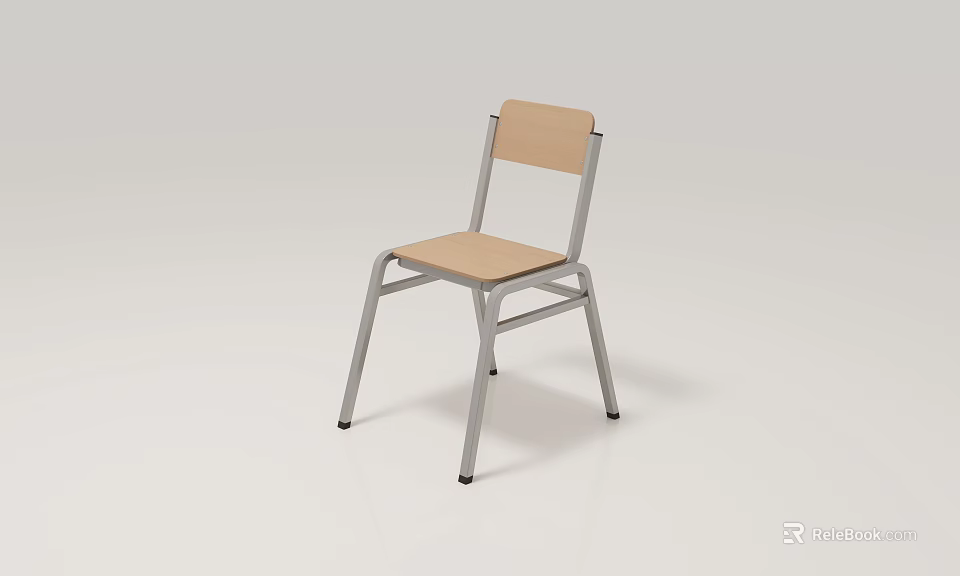 Simple Modern Leisure Chair With Wooden Seat Backrest And Metal Frame 3d model 