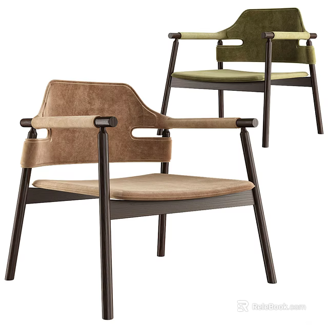 Modern Accent Chairs in Different Colors with Upholstered Seats Armrests and Wooden Legs 3d model 