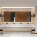 Modern Public Office Area With White Wall Triangle Patterns And Company Logo