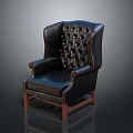 Classic Black Leather Armchair With Tufted Back Scroll Arms And Wooden Legs