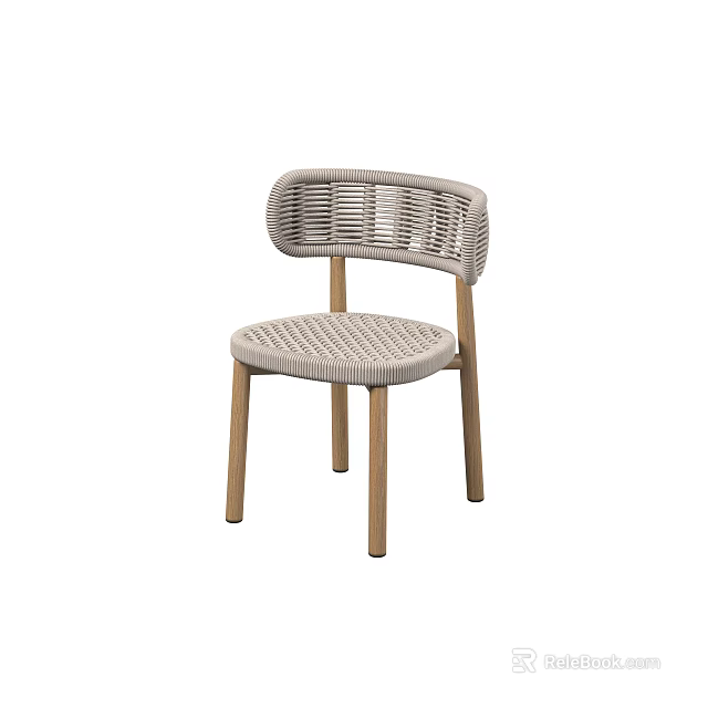 Modern Woven Back Dining Chair With Wooden Legs And Comfortable Seat Design 3d model 