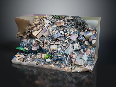 Layered Waste Debris Model Showing Various Fragments And Small Green Plants 3d model