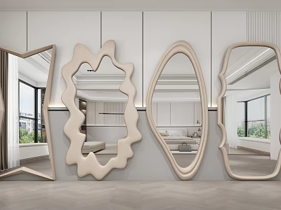 Modern Wall Mounted Decorative Mirrors With Unique Shapes In Living Space Interior 3d model
