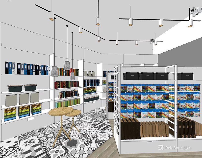 Well Organized Specialty Store Interior With Shelves Various Products And Decorative Floor Pattern 3d model 