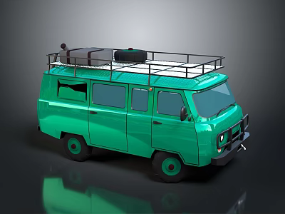 Green Vintage Bus With Roof Rack And Side Windows Exterior Design 3d model Green Vintage Bus With Roof Rack And Side Windows Exterior Design 3d model