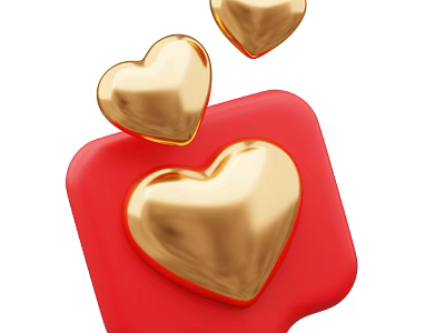 Decorative Ornament Set With Red Base And Three Golden Hearts 3d model