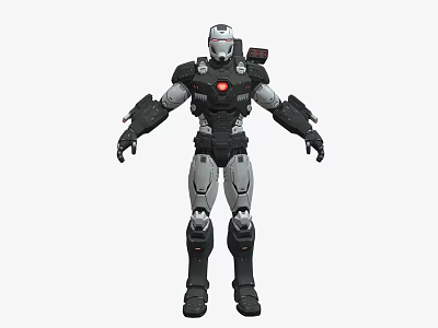 Futuristic Battle Robot Character With Silver Black Armor Red Core And Mechanical Exoskeleton 3d model