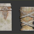 Decorative Stone Columns With Square Ornate Carvings And Cylindrical Twisted Design